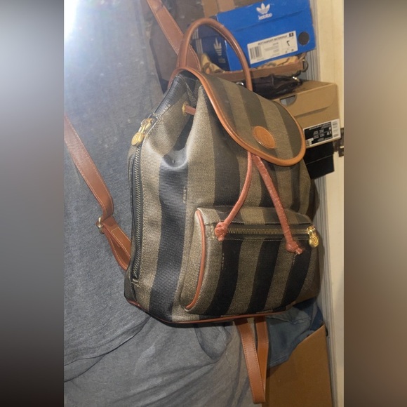 Fendi Vintage Pecan Striped Pequin Coated Canvas Small Backpack main image 12